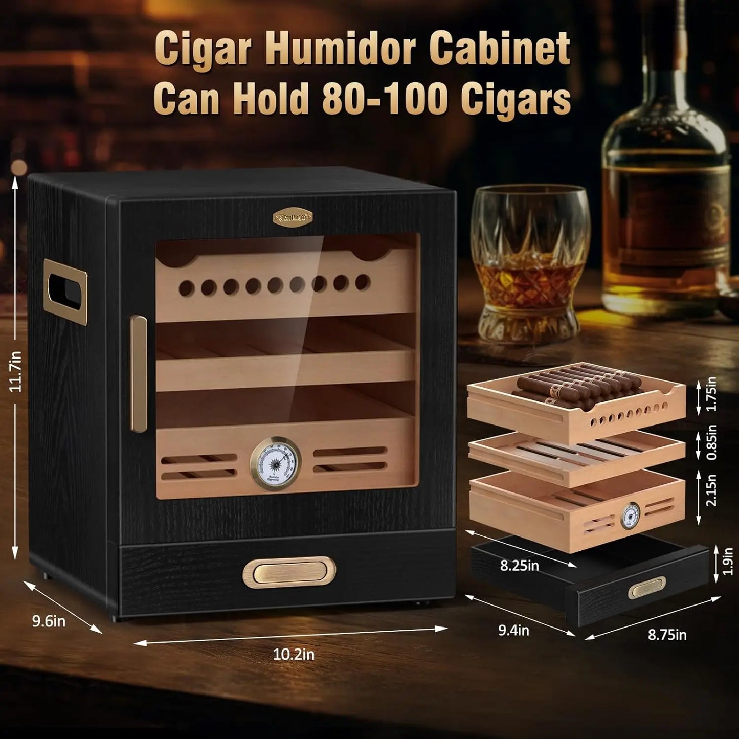 Tesonway Cigar Humidor Cabinet With Spanish Cedar Hygrometer And Humidifiers