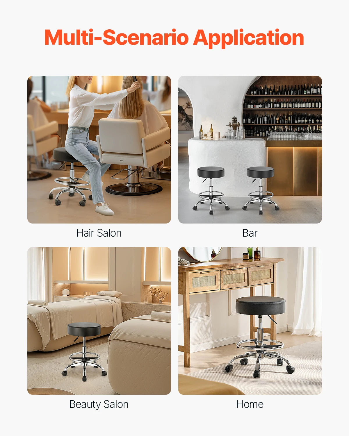 SucceBuy Round Rolling Stool Height Adjustable 450 Lbs Capacity