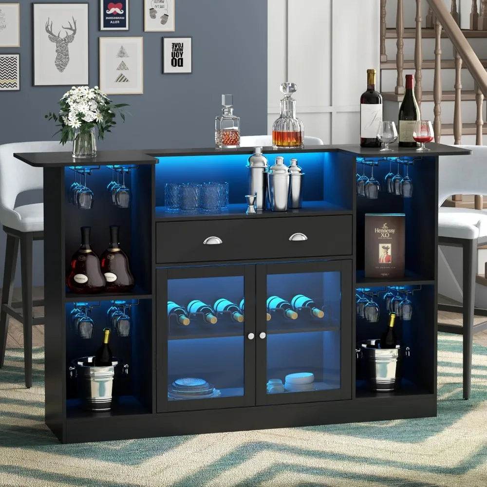Mini Liquor Bar With 8 Tier Storage And Stemware Holder