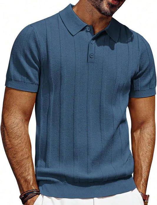 Men's Short Sleeve Textured Knit Shirt Ribbed Golf Top