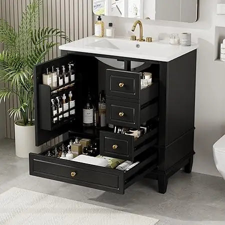 Modern Bathroom Vanity With Sink And Gold Handles Premium Quality