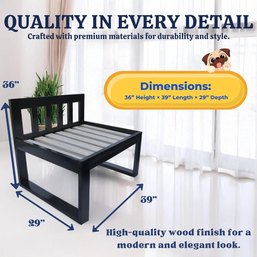 Raised Bunk Design Wooden Dog Bed Frame with Adjustable Legs