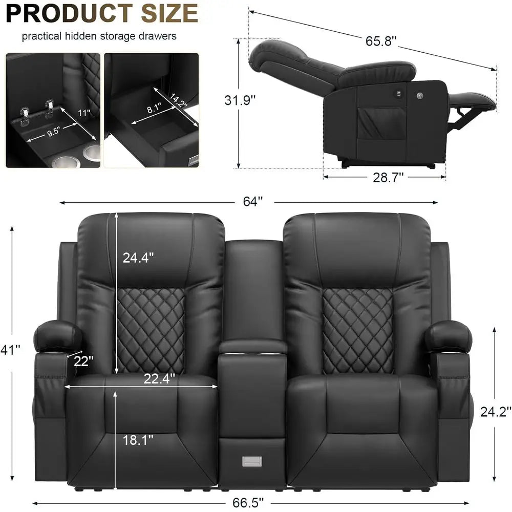 Dual Reclining Loveseat With Storage USB Ports Cup Phone Holders