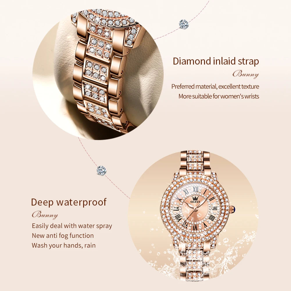 OLEVS Diamond Luxury Stainless Steel Waterproof Watch
