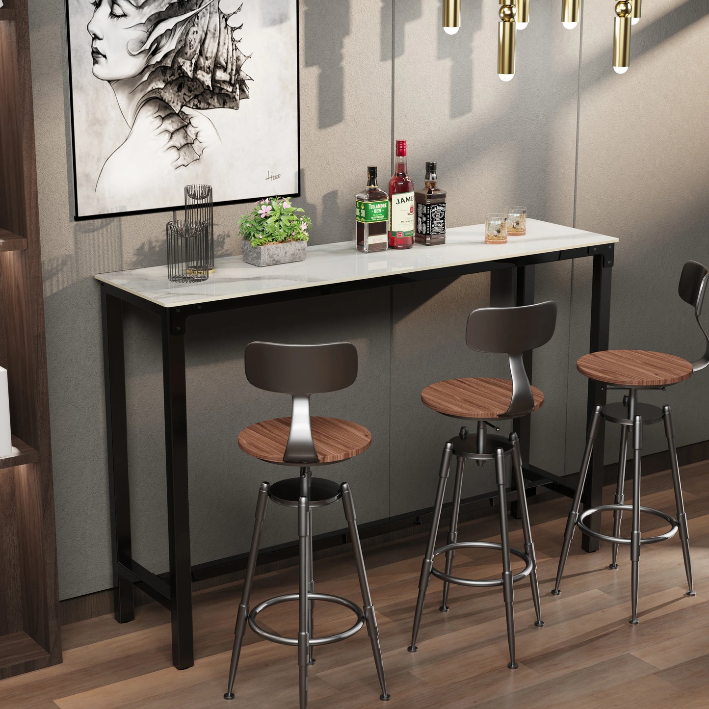 Wisfor Sintered Stone Counter Height Dining Table With Metal Frame