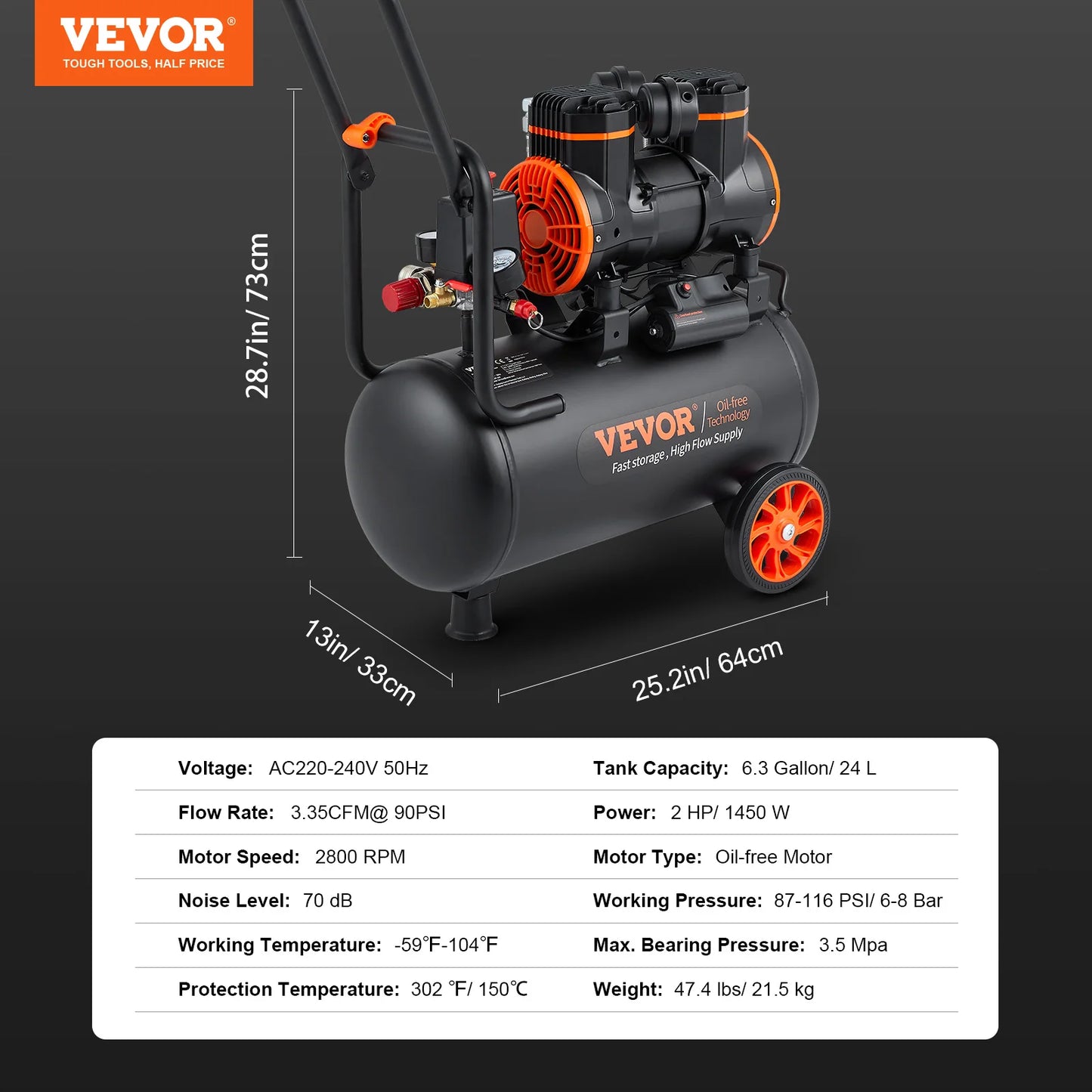 Silent Air Compressor 900W 1450W 1800W Oil Free Portable