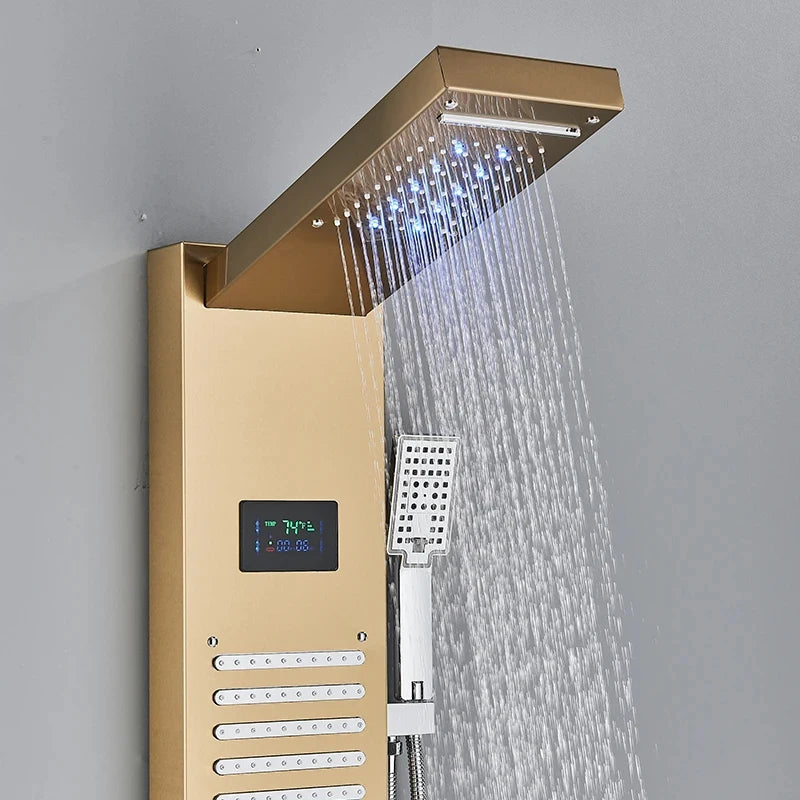 Gold Tone LED Shower Tower System for Bathroom