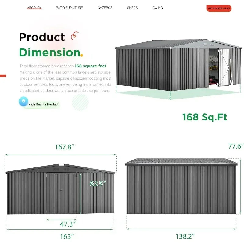 Outdoor Metal Storage Shed With Lockable Doors Durable Steel Construction