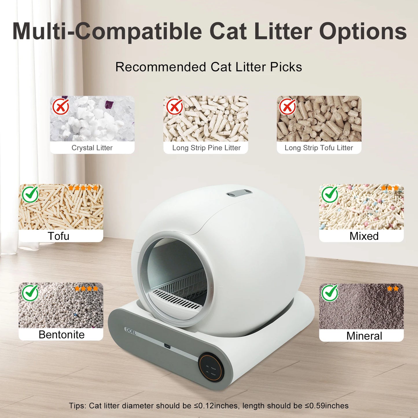 DOEL Self Cleaning Cat Litter Box With Trash Bag Mat