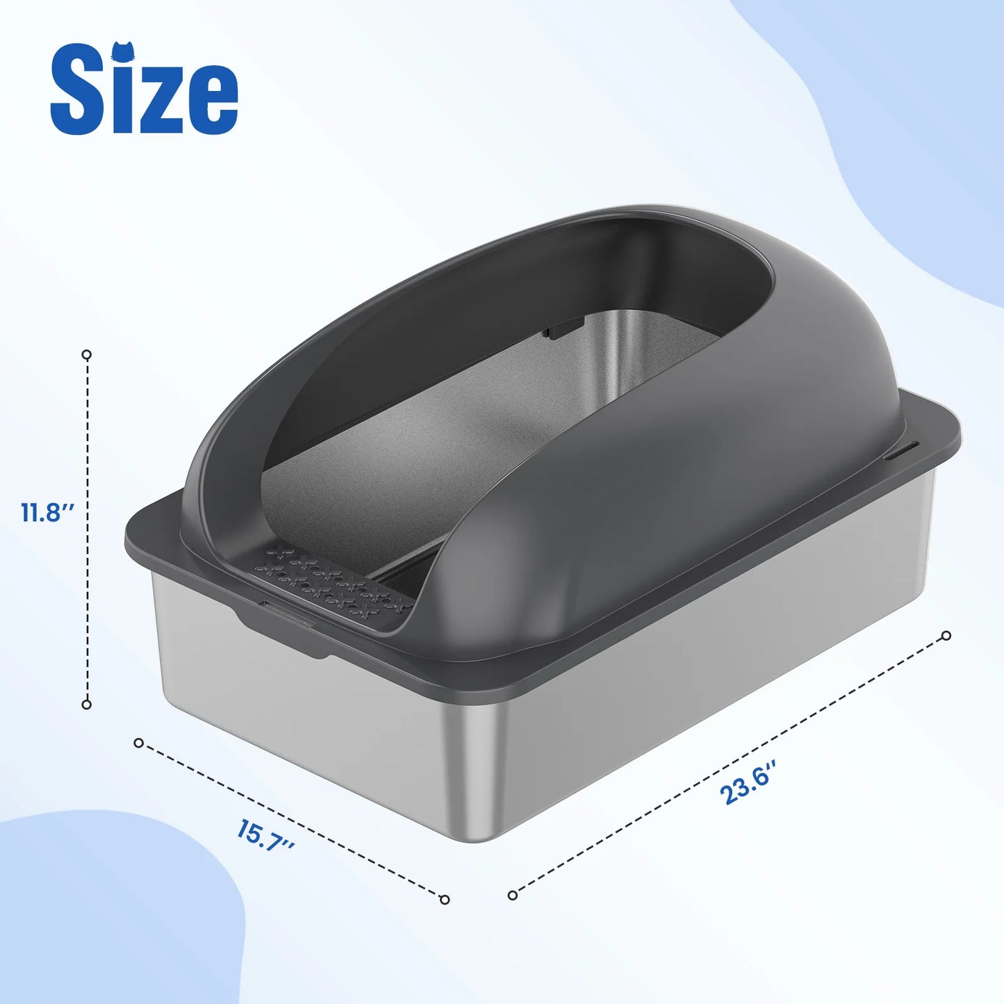 XL Stainless Steel High-Sided Cat Litter Box