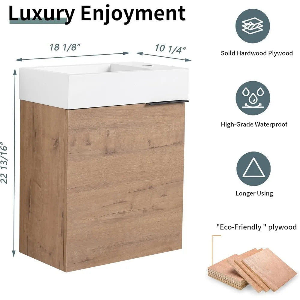 Compact Modern Wall Mounted Vanity With Integrated Resin Sink