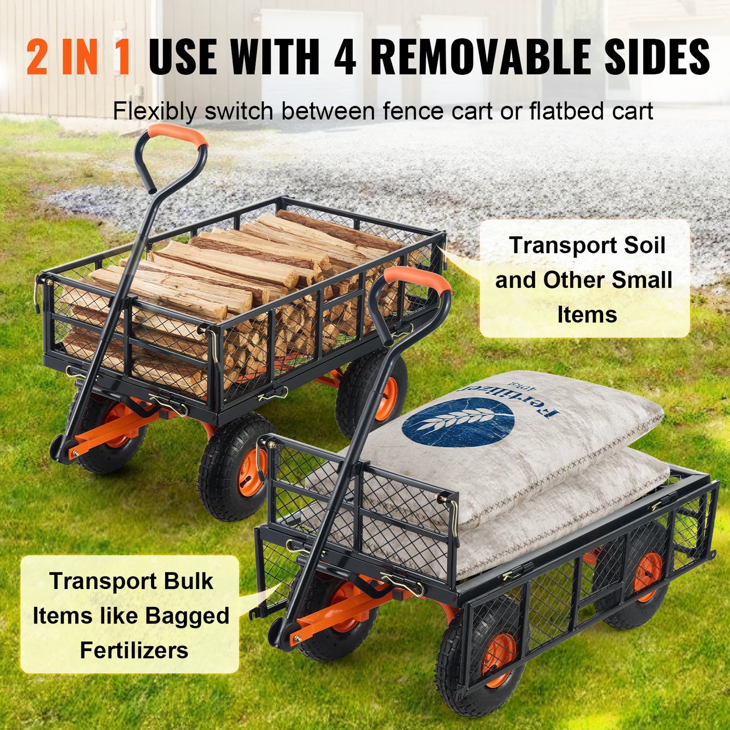 SucceBuy Versatile Dump Cart Wheelbarrow 400 to 880 Pounds Capacity