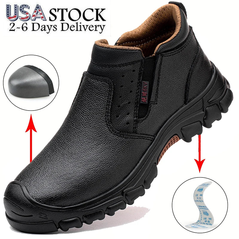 Mens Composite Toe Work Boots Waterproof Leather Upper Rubber Outsole
