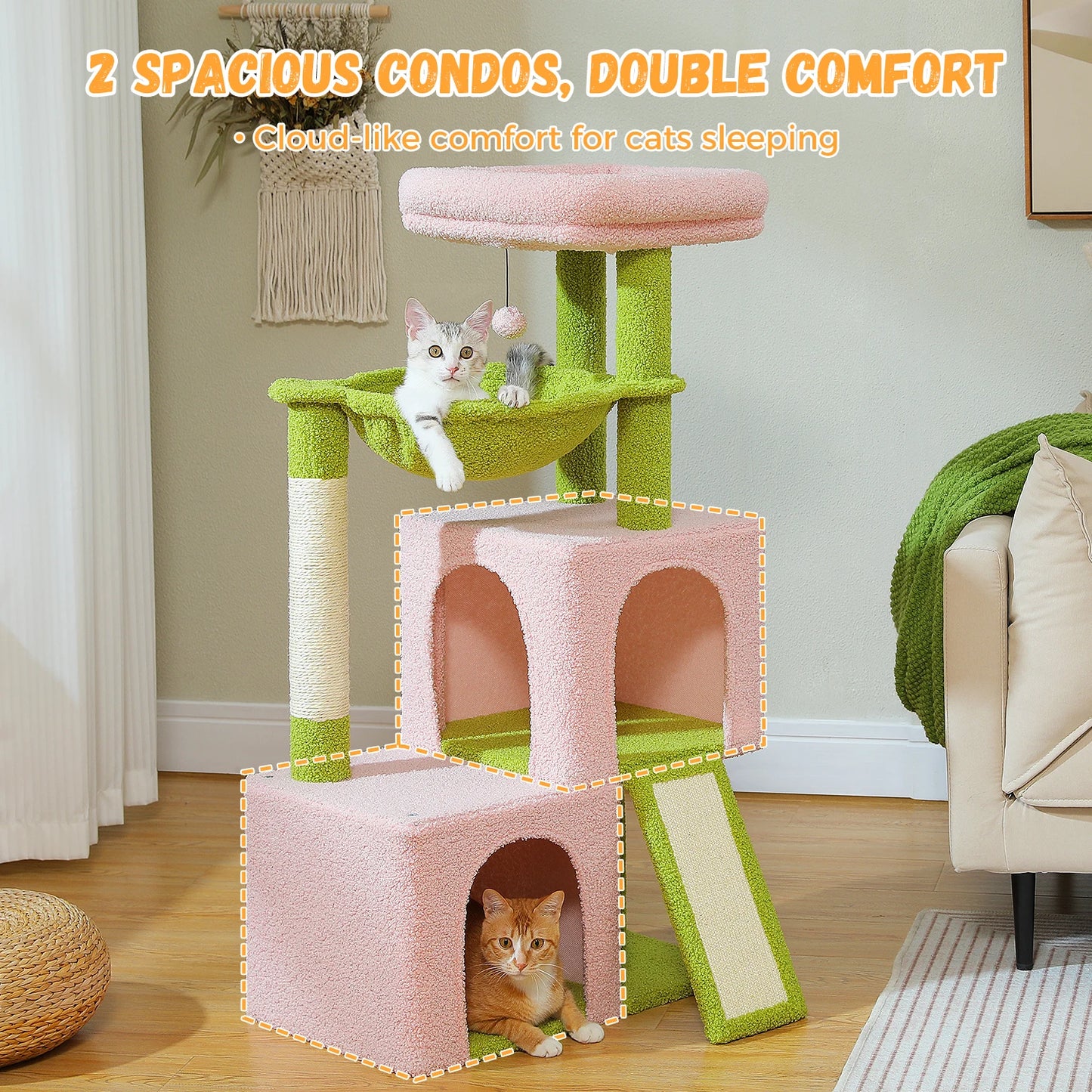 PAWZ Road Cat Tower with Condos and Sisal Scratching Pad