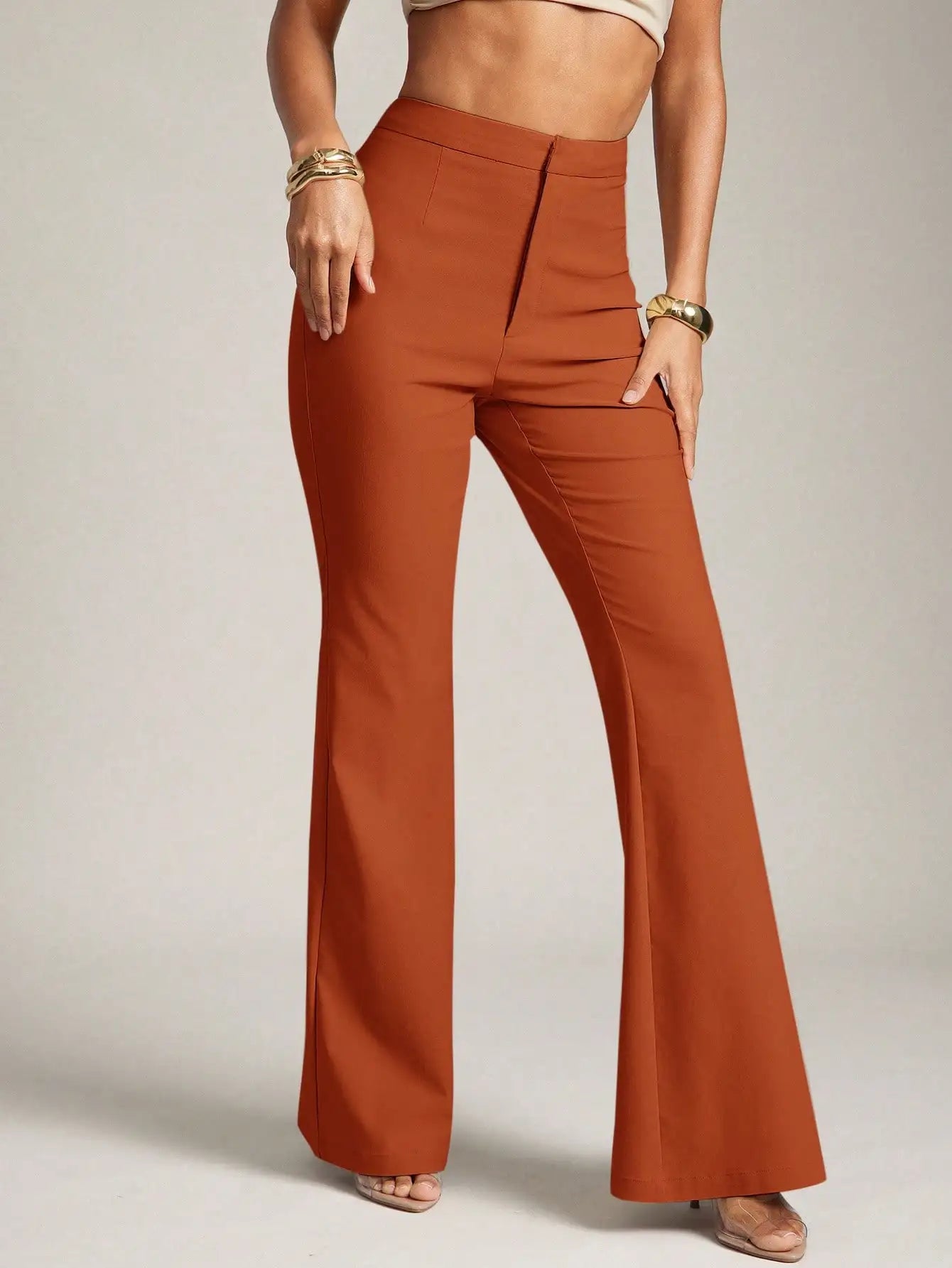 High Waist Flare Leg Pants For Women Office Trousers