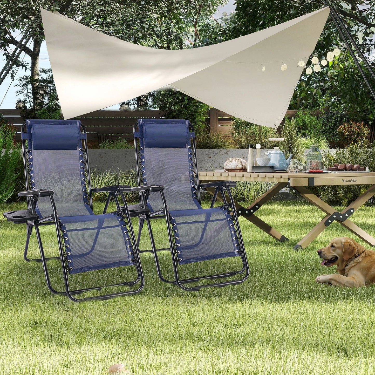Set of Zero Gravity Reclining Lounge Chairs with Cup Holder Tray