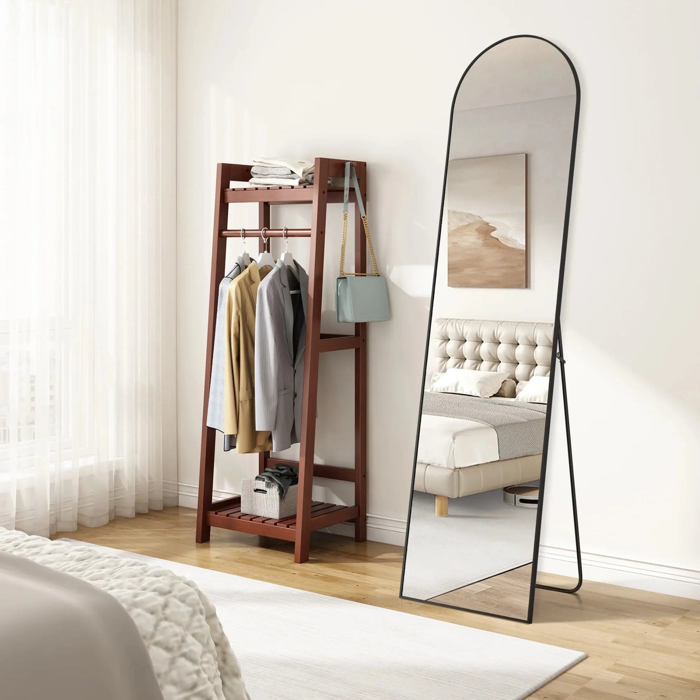 Arched Mirror With Aluminum Frame For Bedroom Sturdy Standing Design
