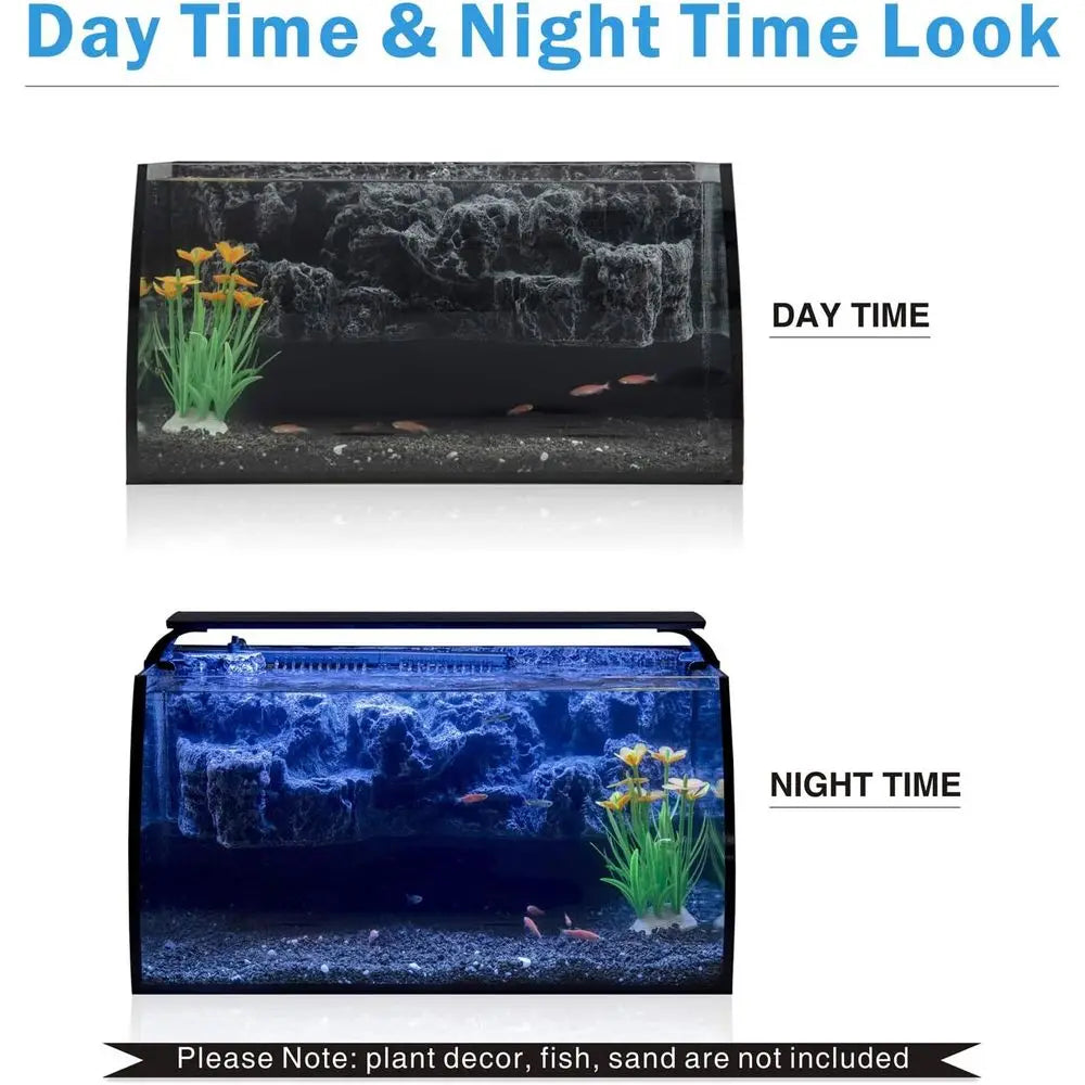 Glass Aquarium Kit With Curved View And 3D Rock Decor
