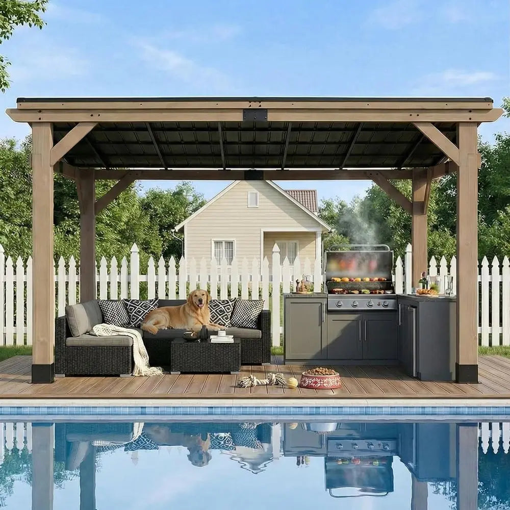 Cedar Patio Pavilion With Sloped Galvanized Steel Roof