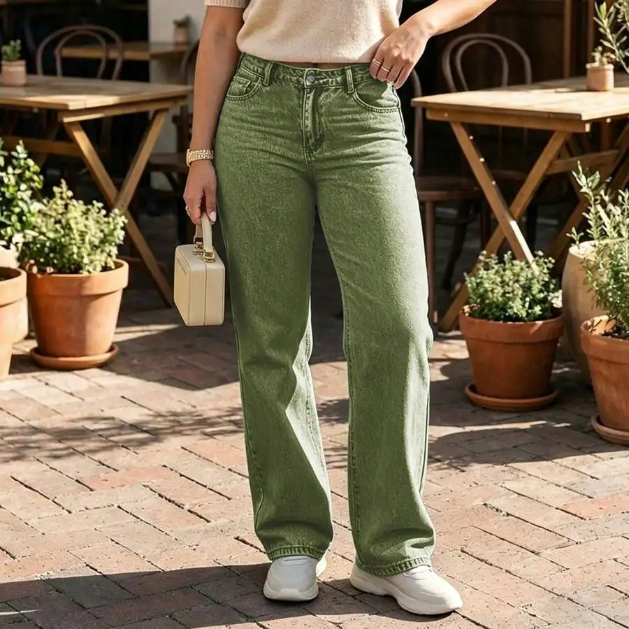 Women's Mid Rise Straight Leg Denim Jeans Loose Fit