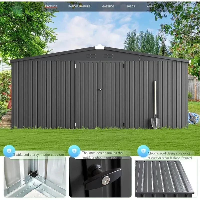 Outdoor Metal Storage Shed With Lockable Doors Durable Steel Construction