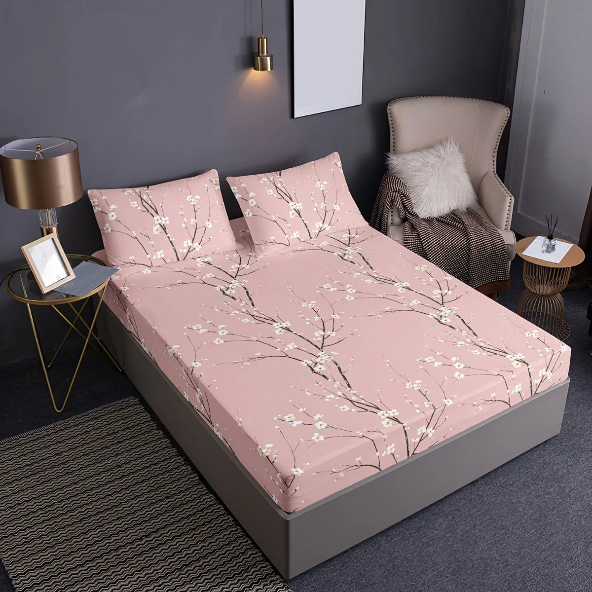 Floral Fitted Sheet Set 3 Piece Deep Pocket Polyester