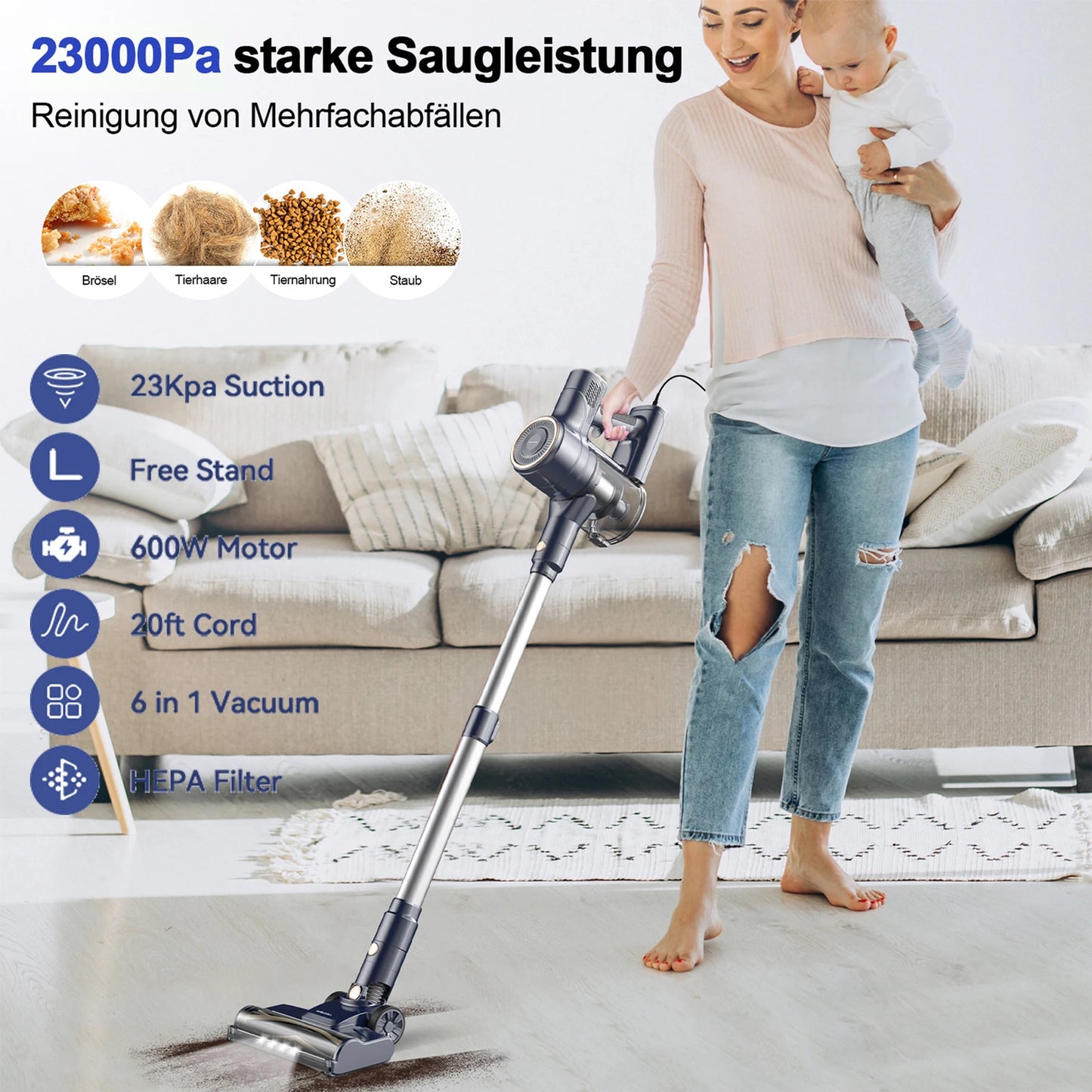 INSE I8 Corded Vacuum Cleaner 23000Pa For Floors Pet Hair