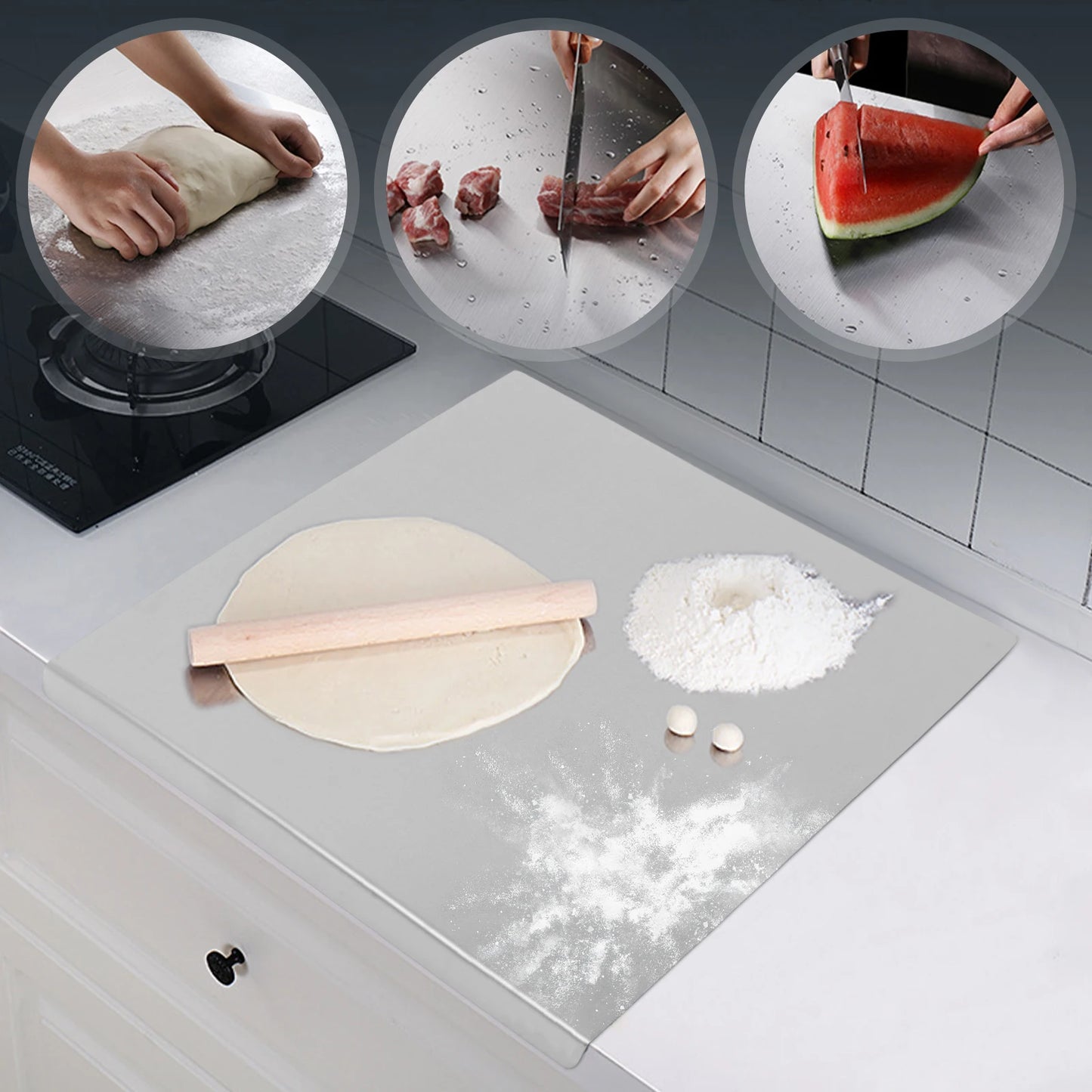 60x50cm Stainless Steel Chopping Board with L-Shaped Folded Edge