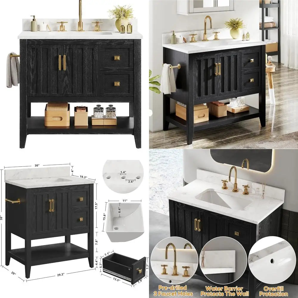 Farmhouse Style Bathroom Vanity With Sink Artificial Stone