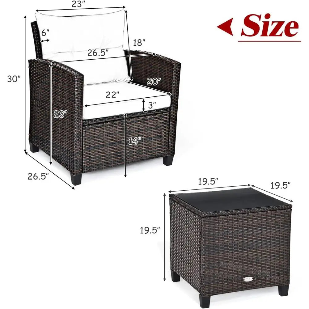 3-Piece Outdoor Patio Set With Washable Cushions And Glass Top