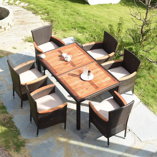 Outdoor Patio Dining Set With Acacia Wood Table Top