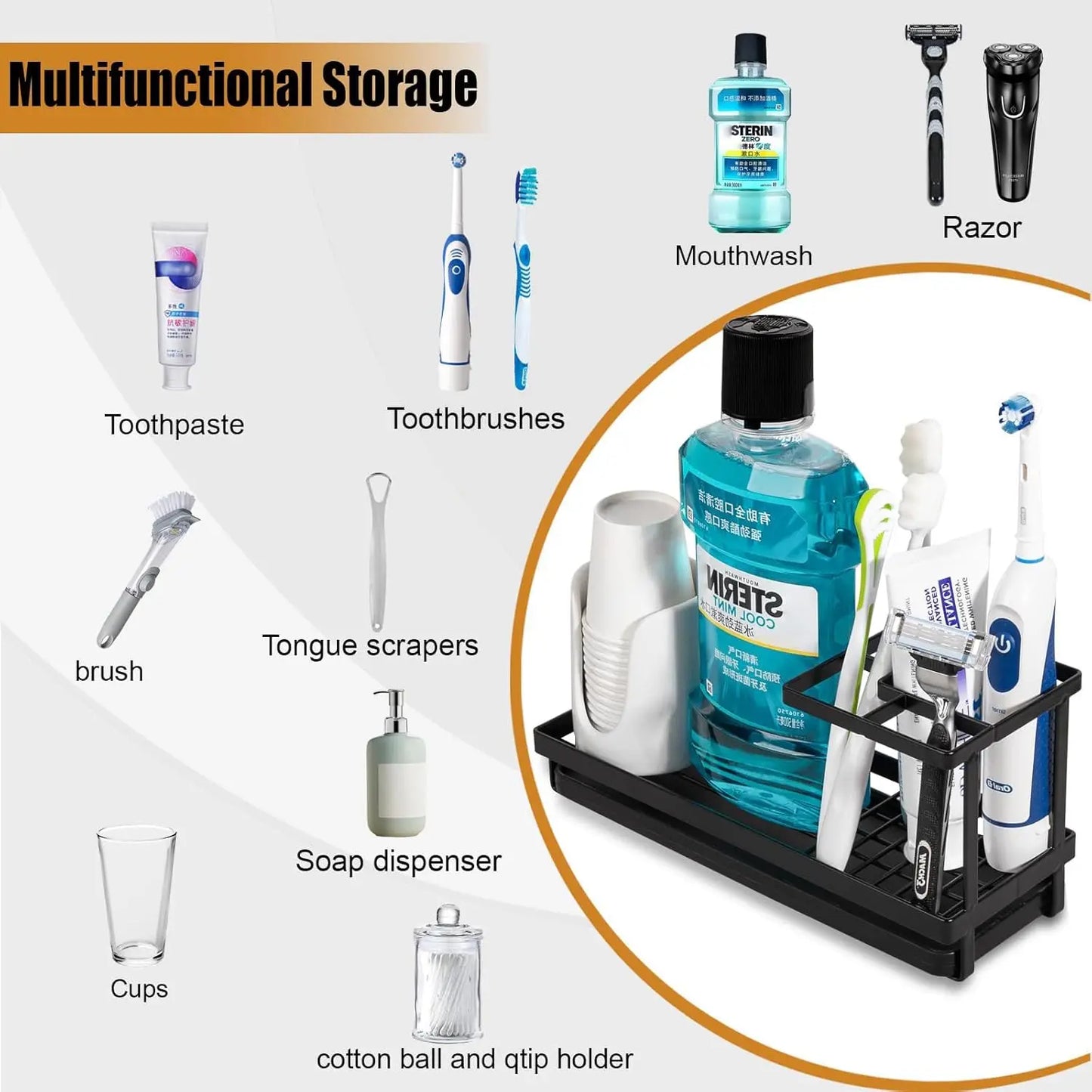 Modern Bathroom Toothbrush Holder Countertop Organizer