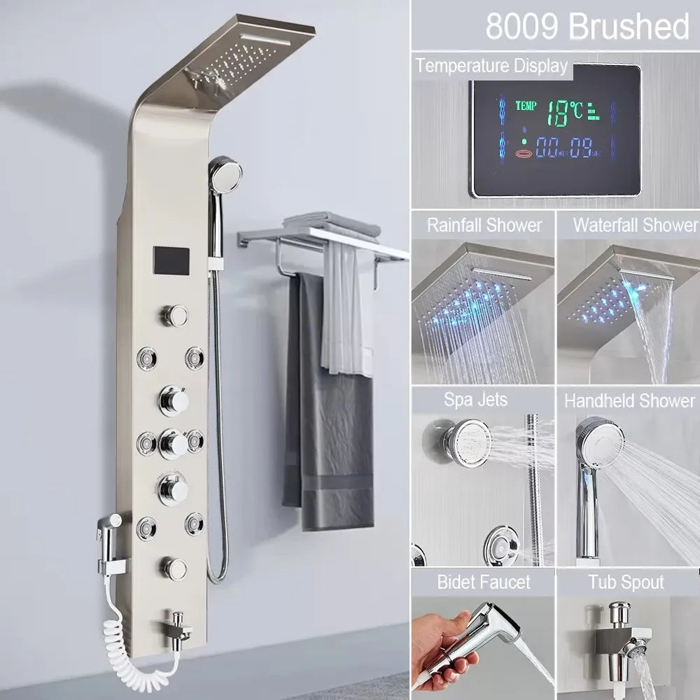 Shower Panel With LED Rainfall Waterfall Shower Head