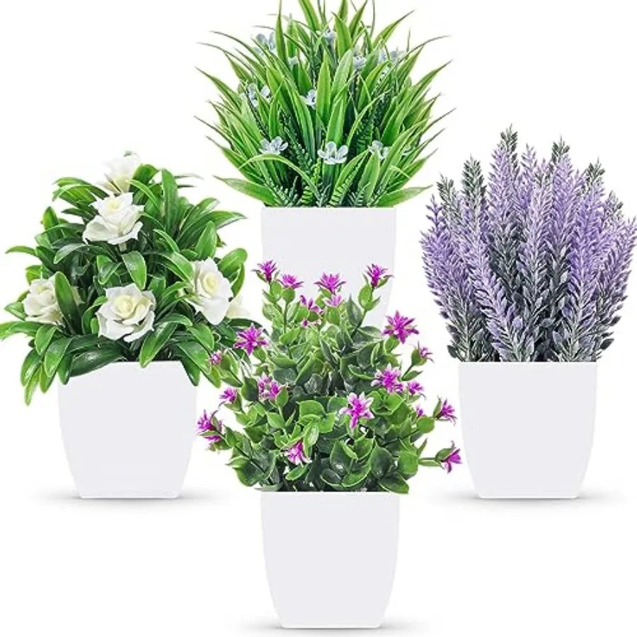 Small Artificial Potted Plants 4 Pack For Indoor Home Decor
