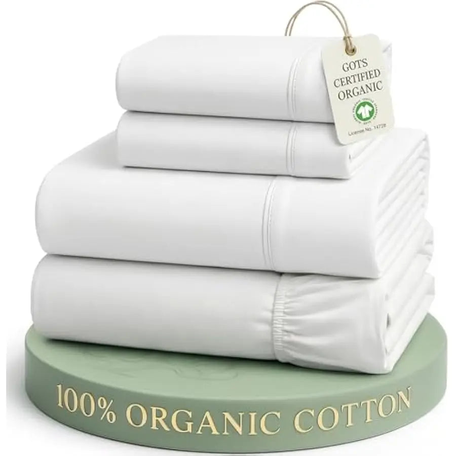 Organic Cotton Percale Sheet Set 4 Piece Deep Pocket GOTS Certified