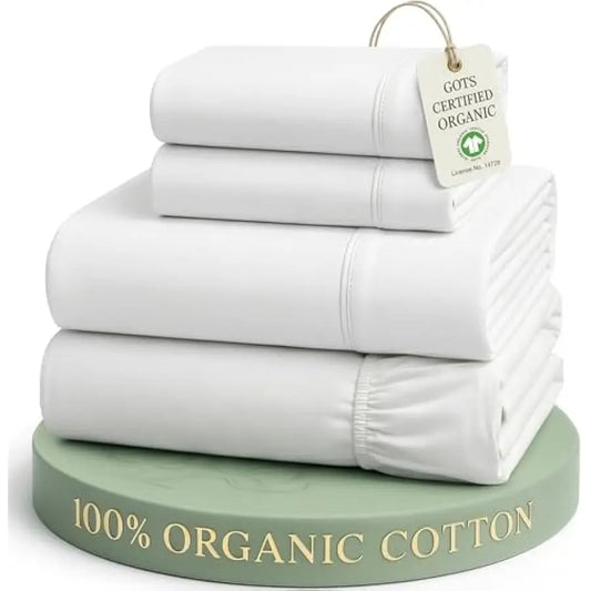Organic Cotton Percale Sheet Set 4 Piece Deep Pocket GOTS Certified