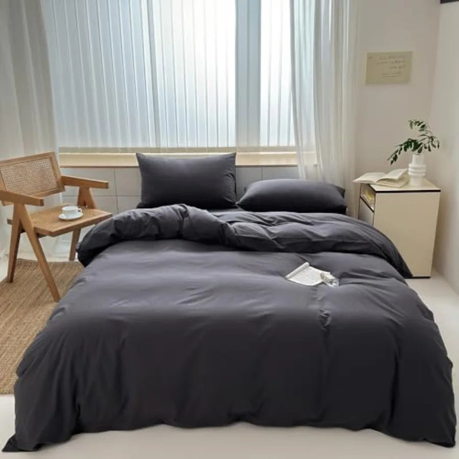 Duvet Cover Set 3 Pieces 100 Percent Washed Cotton Jacquard