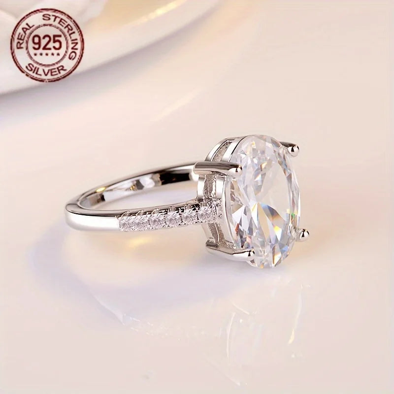 WPOOCC Fashion Luxury S925 Silver Oval Zircon Engagement Ring