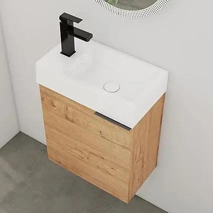 Compact Modern Wall Mounted Vanity With Integrated Resin Sink