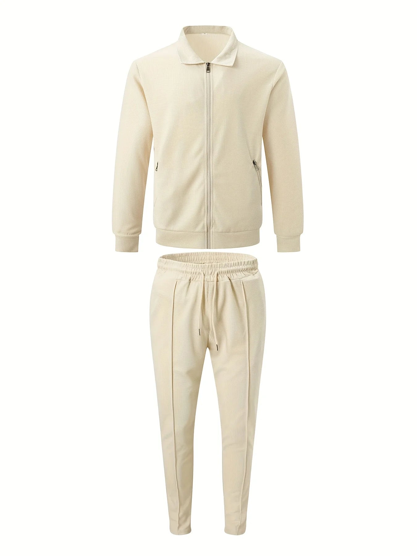 NONECN Mens Waffle Knit Coat With Zipper Pocket Lapel