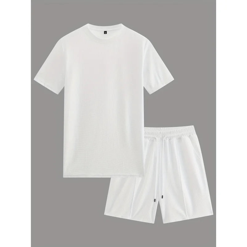 Men's 2-Piece Casual Sportswear Set Knit Tee With Pocket Shorts