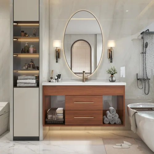 Mid Century Modern Bathroom Vanity With Integrated Ceramic Undermount Sink