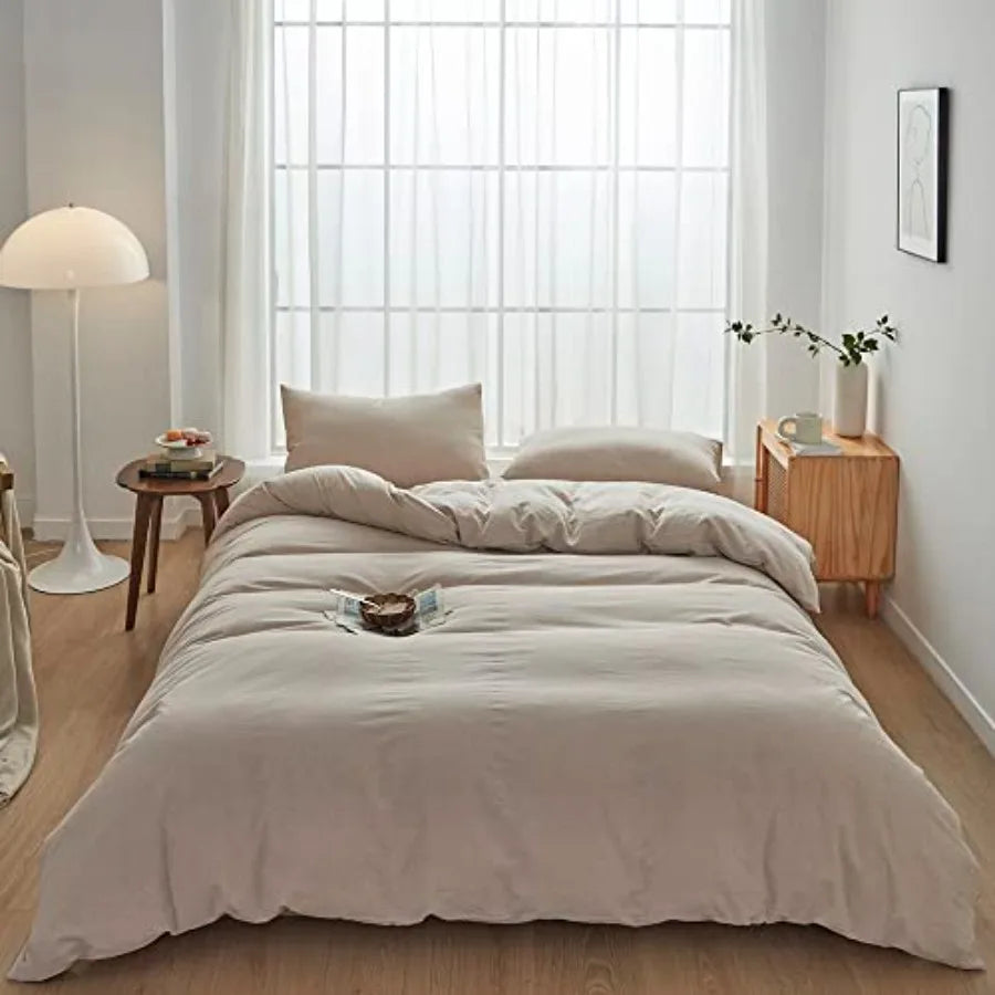 Duvet Cover Set 3 Pieces 100 Percent Washed Cotton Jacquard