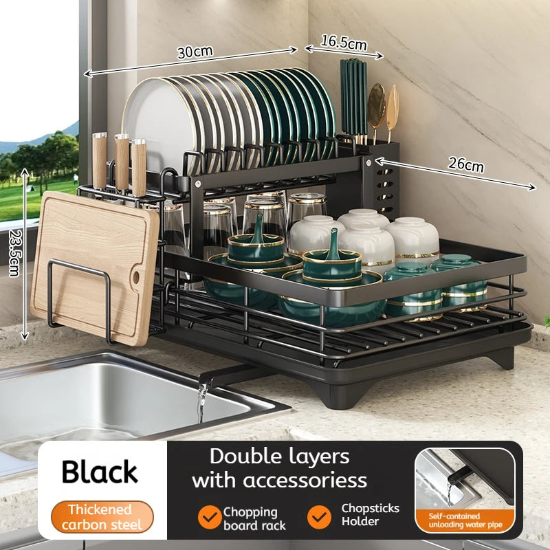2-tier Adjustable Stainless Steel Dish Drying Rack