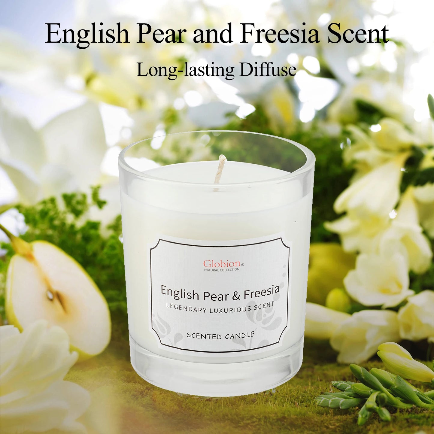 English Pear and Freesia Aromatherapy Candle in Glass Jar