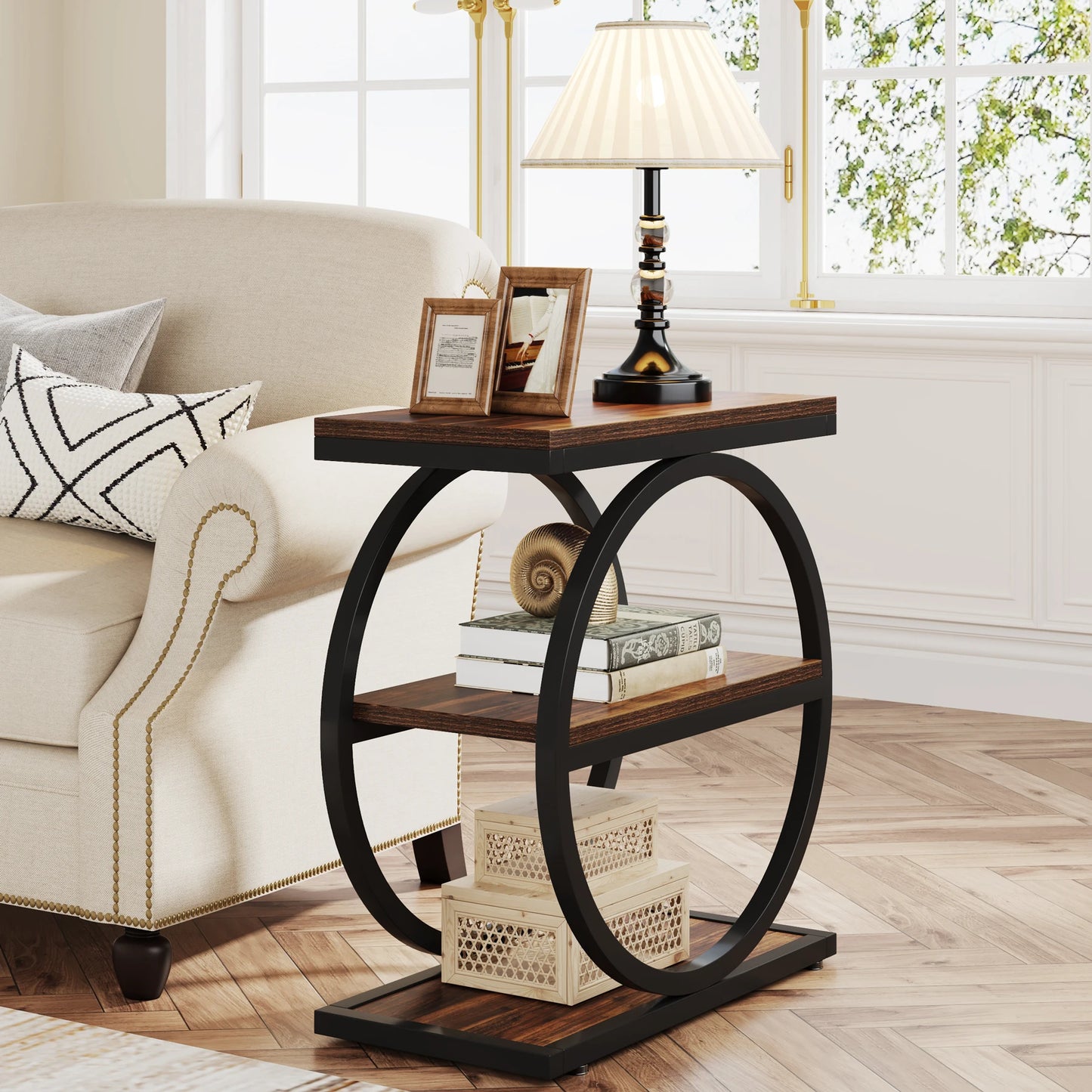 Tribesigns Industrial End Table With 3 Storage Shelves