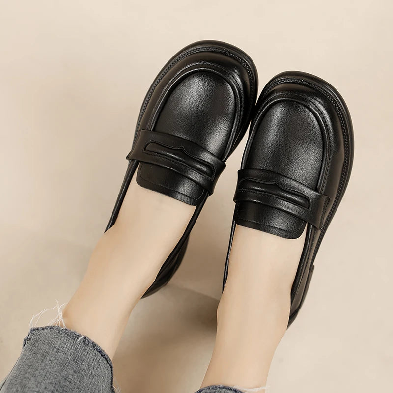 Women Slip On Leather Loafers Casual Flat Shoes For Comfort
