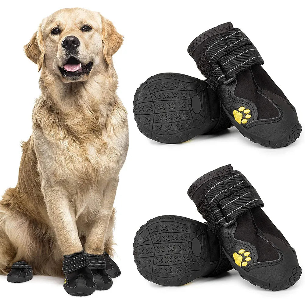 All Season Reflective Waterproof Anti Slip Rubber Dog Booties 4pcs
