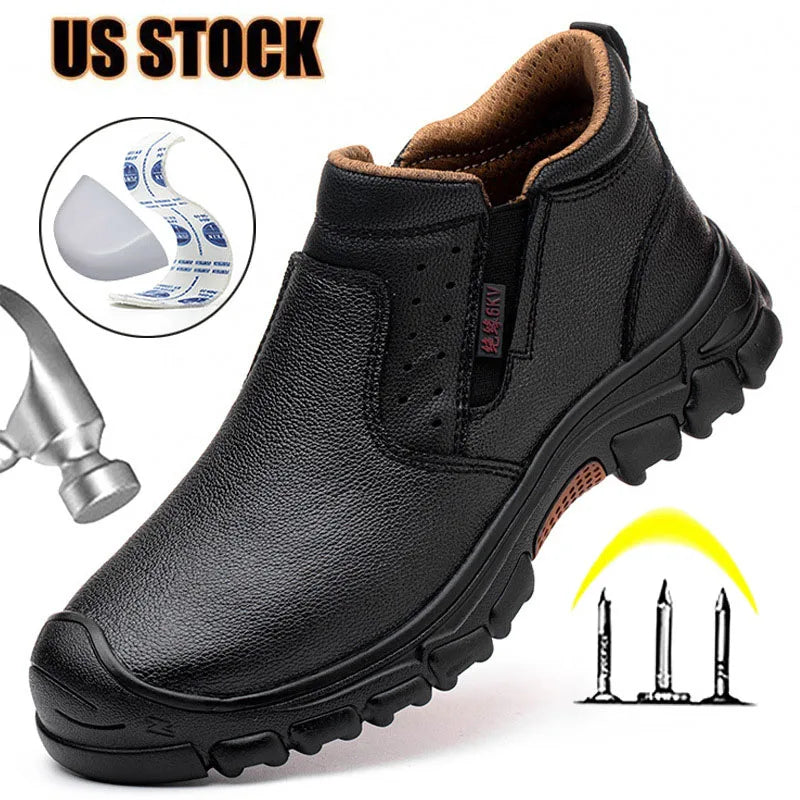 Mens Composite Toe Work Boots Waterproof Leather Upper Rubber Outsole