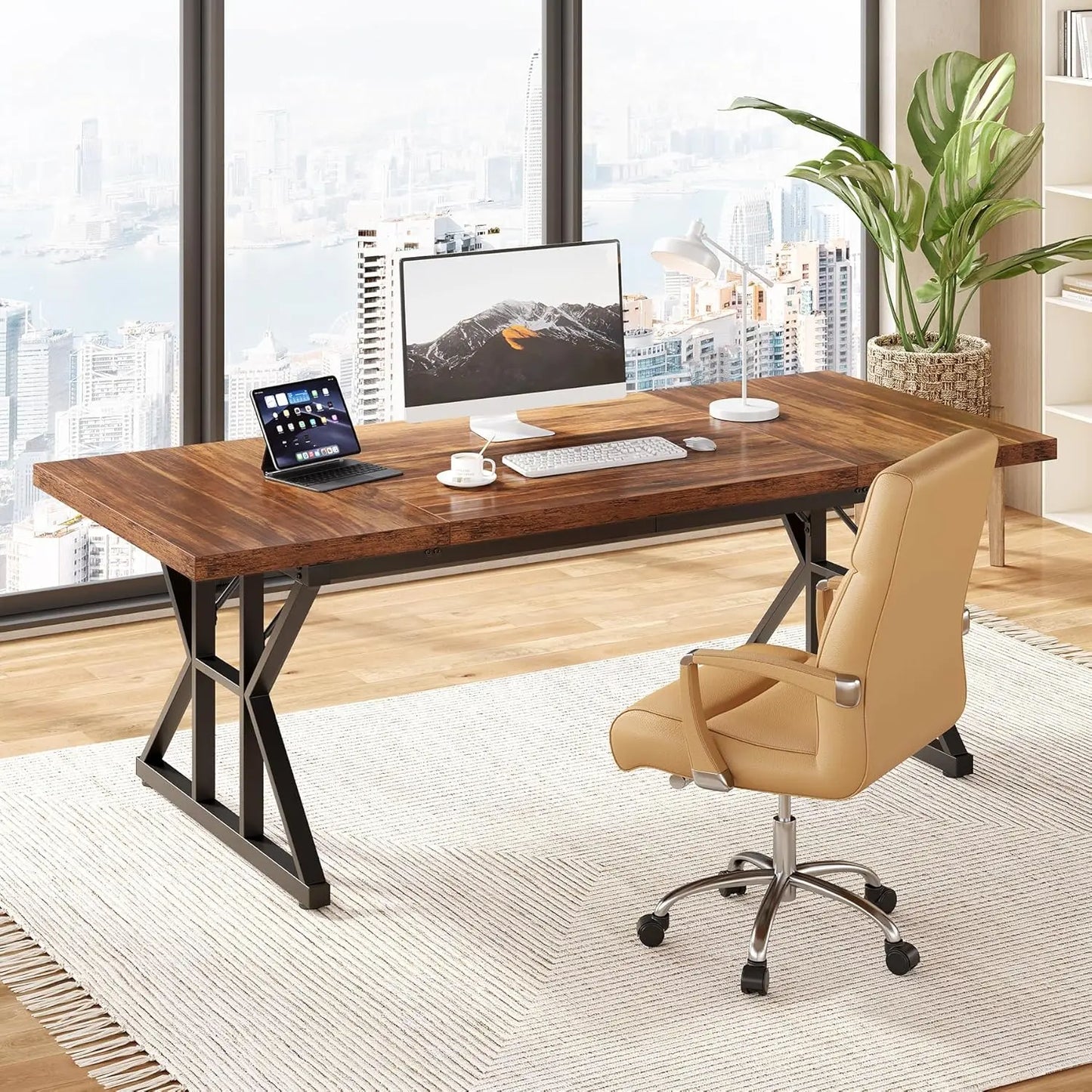 LITTLE TREE Farmhouse Writing Desk Computer Desk For Home Office
